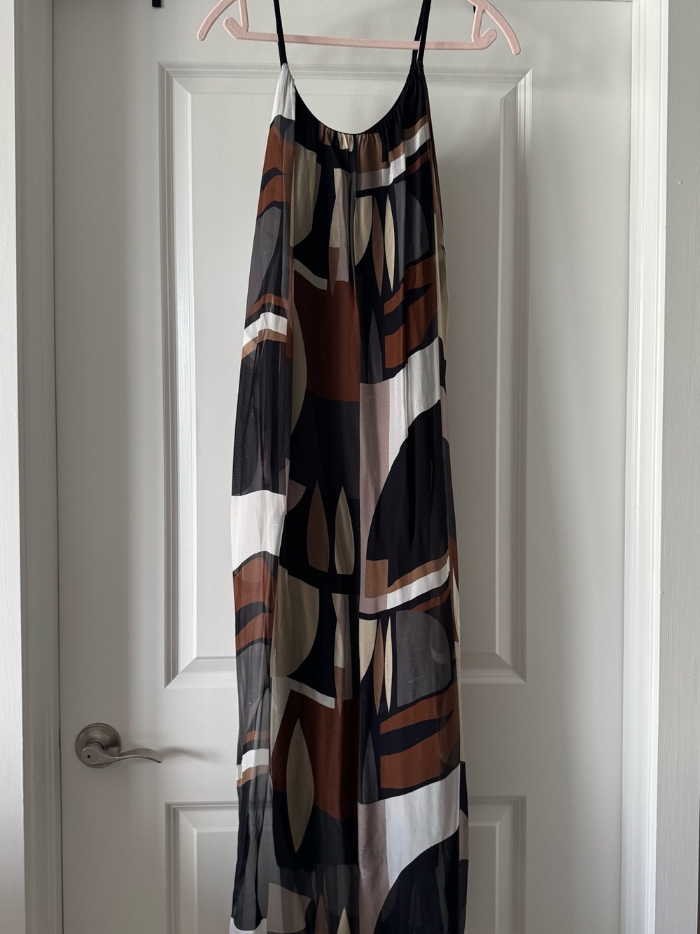 Abstract Geo-Print Maxi Dress in Brown, Black & White